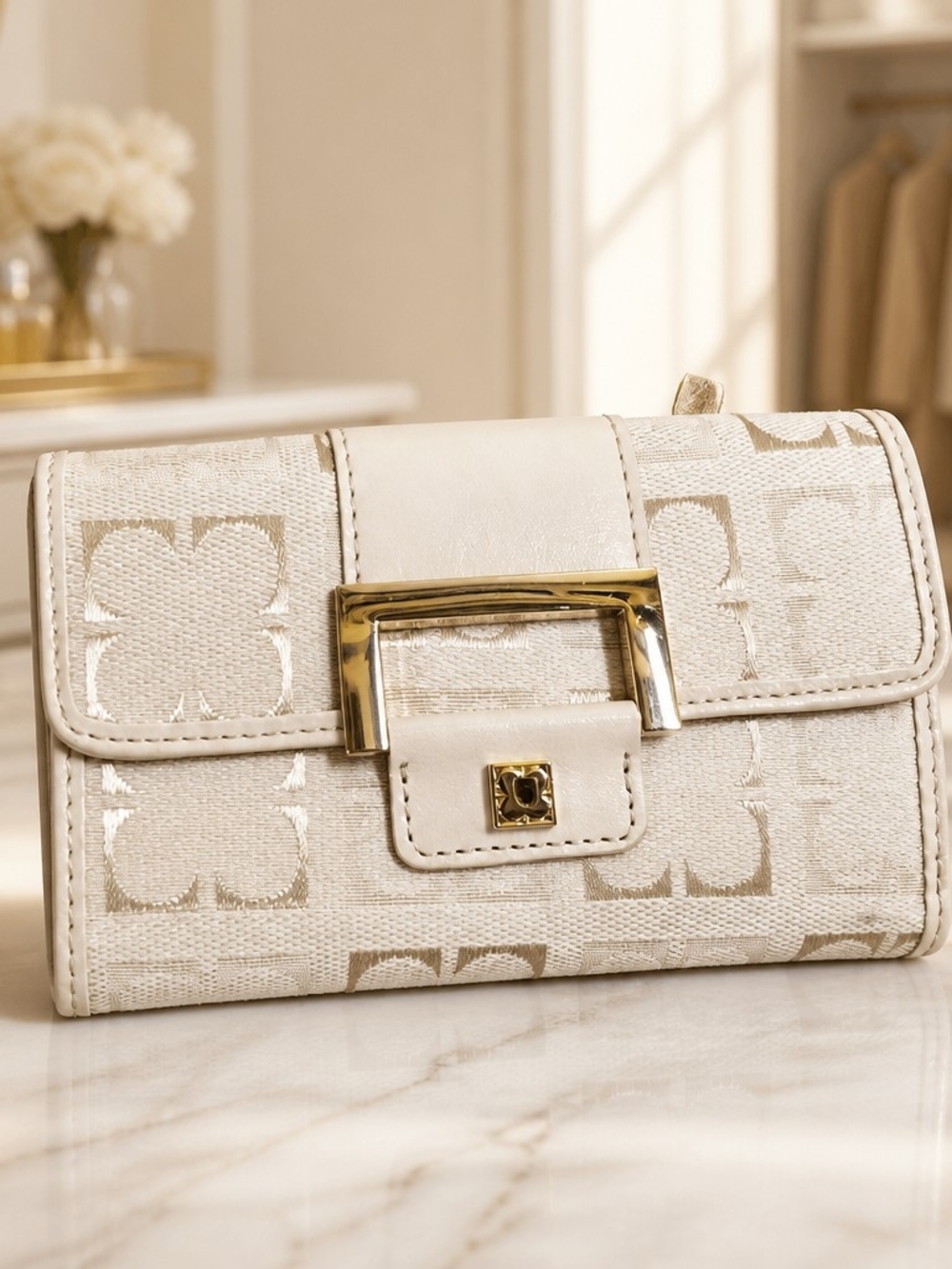 Liz Claiborne Cream Wallet with Gold Hardware
